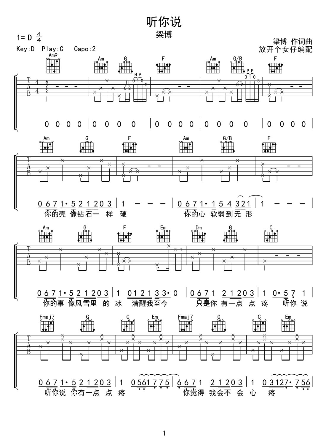 听你说吉他谱1-梁博