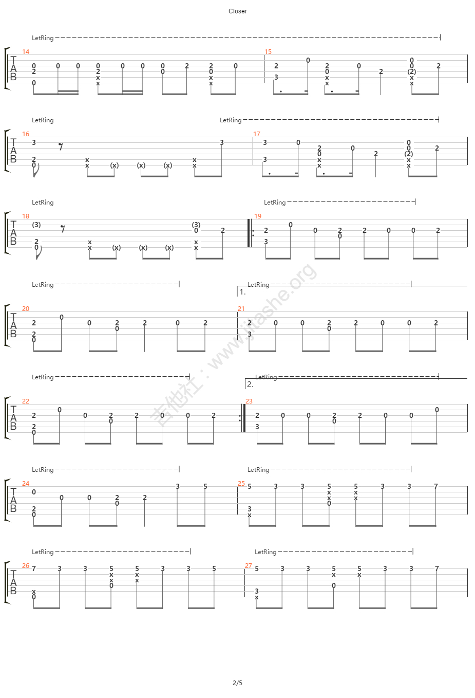 Closer指弹吉他谱2-烟鬼组合