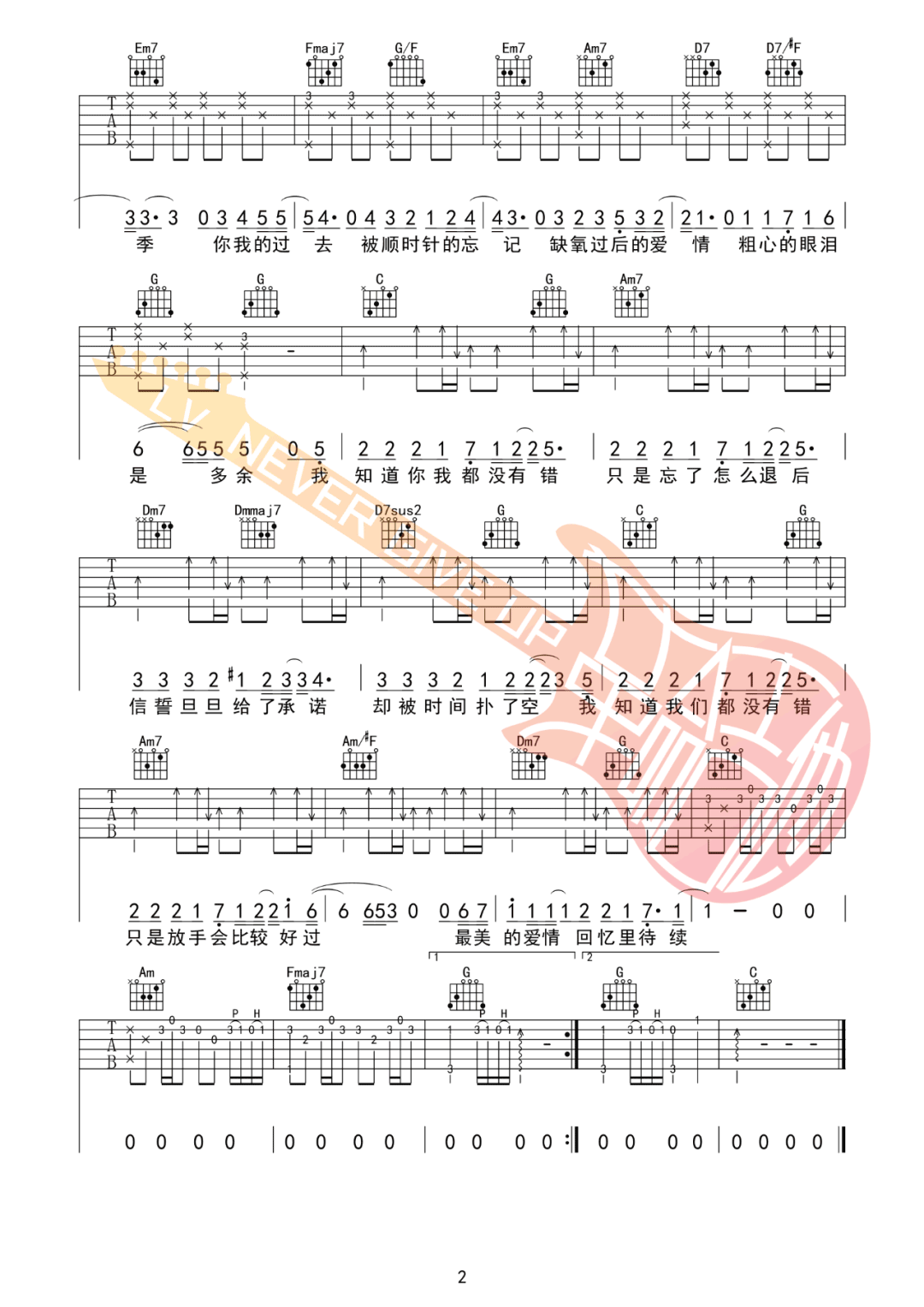 退后吉他谱预览图