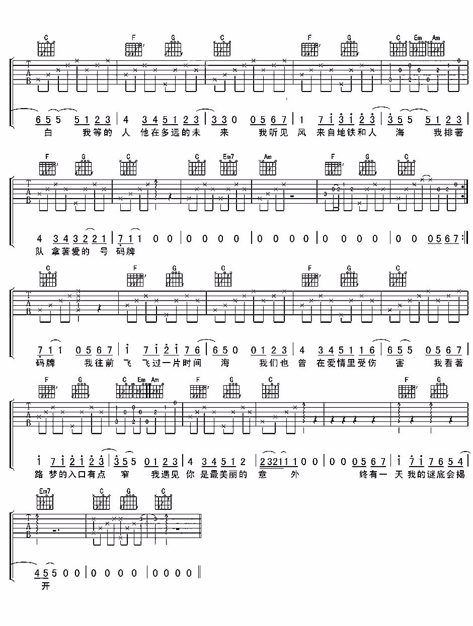 遇见吉他谱预览图