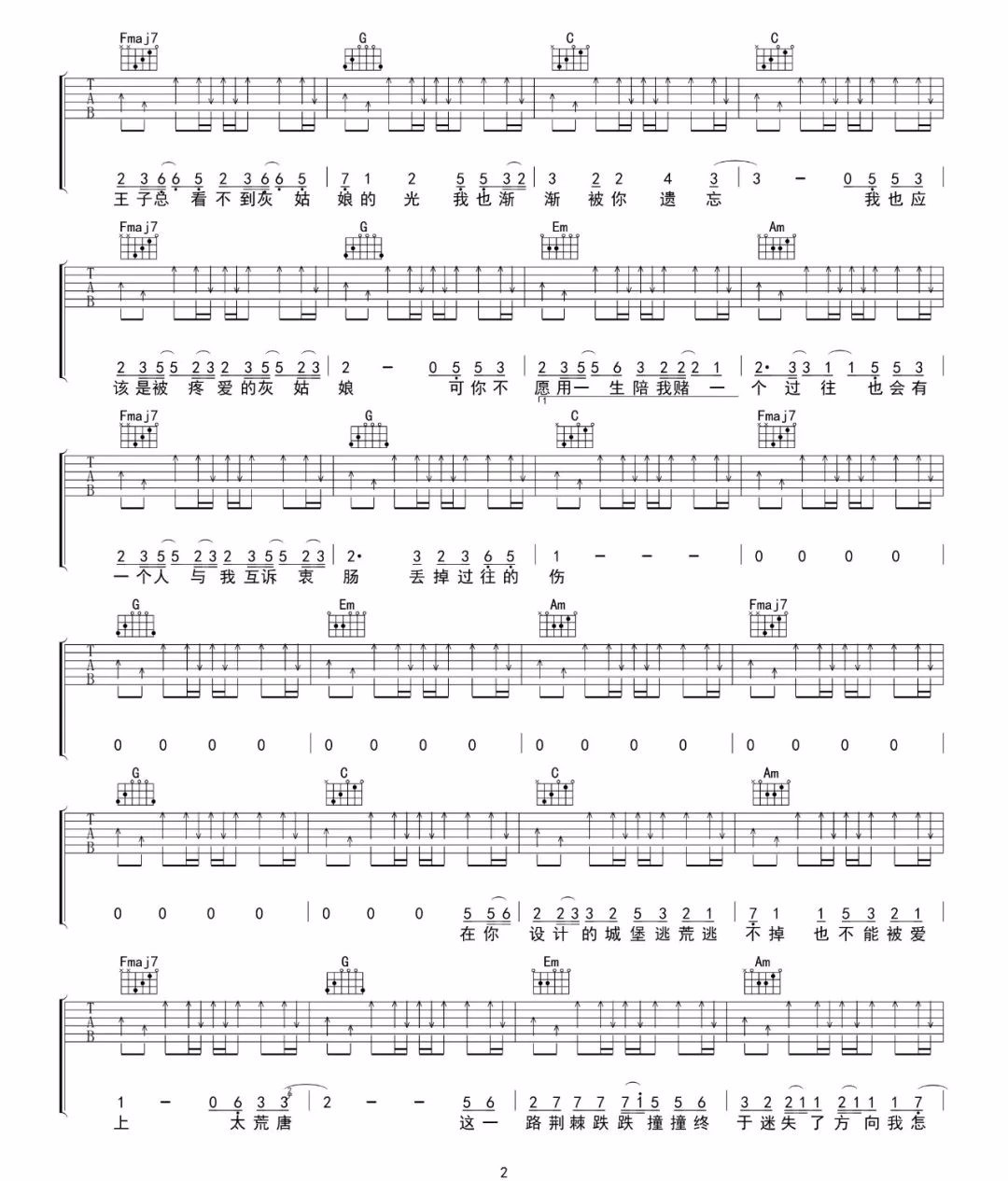 灰姑娘吉他谱预览图