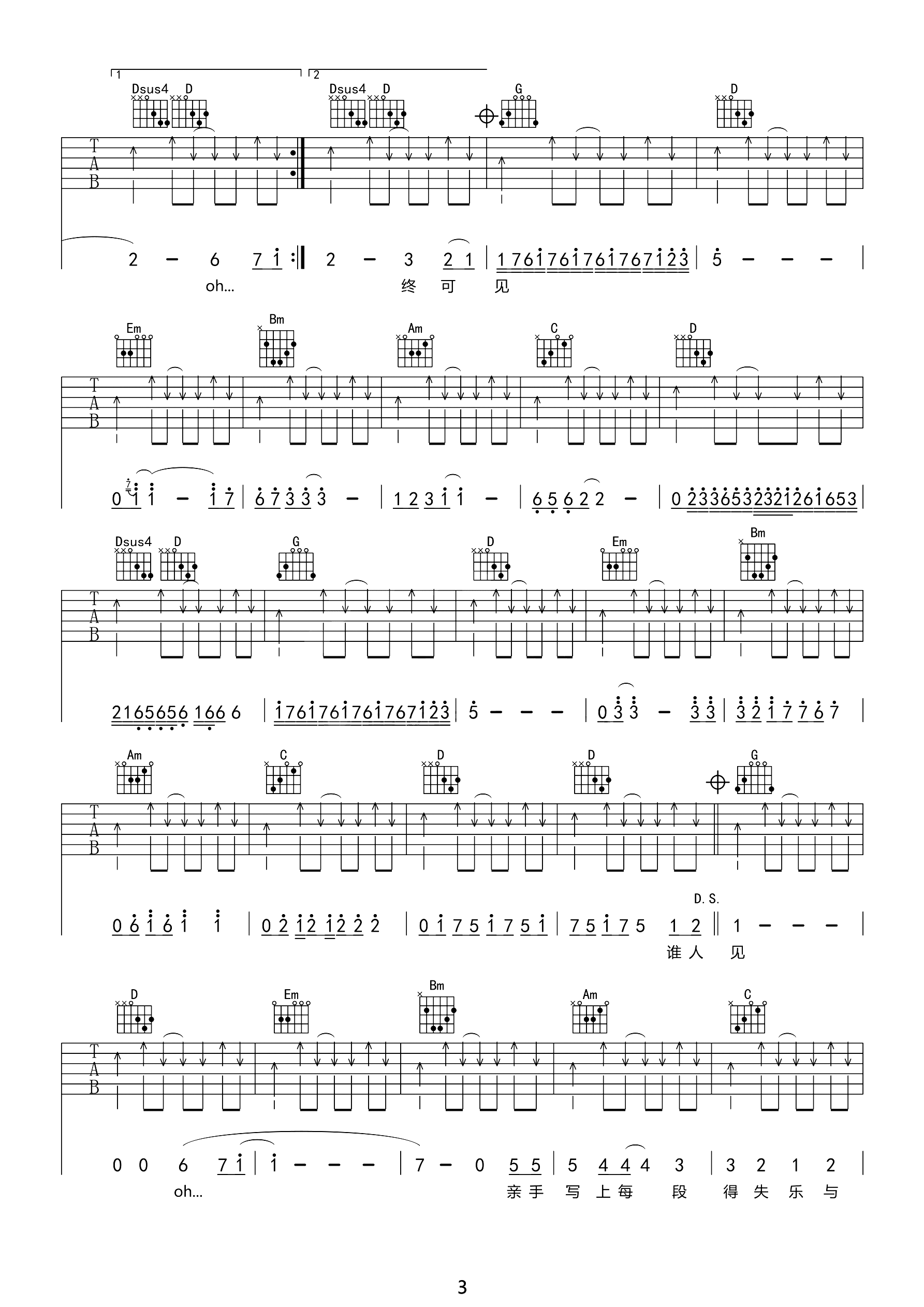 不再犹豫吉他谱预览图