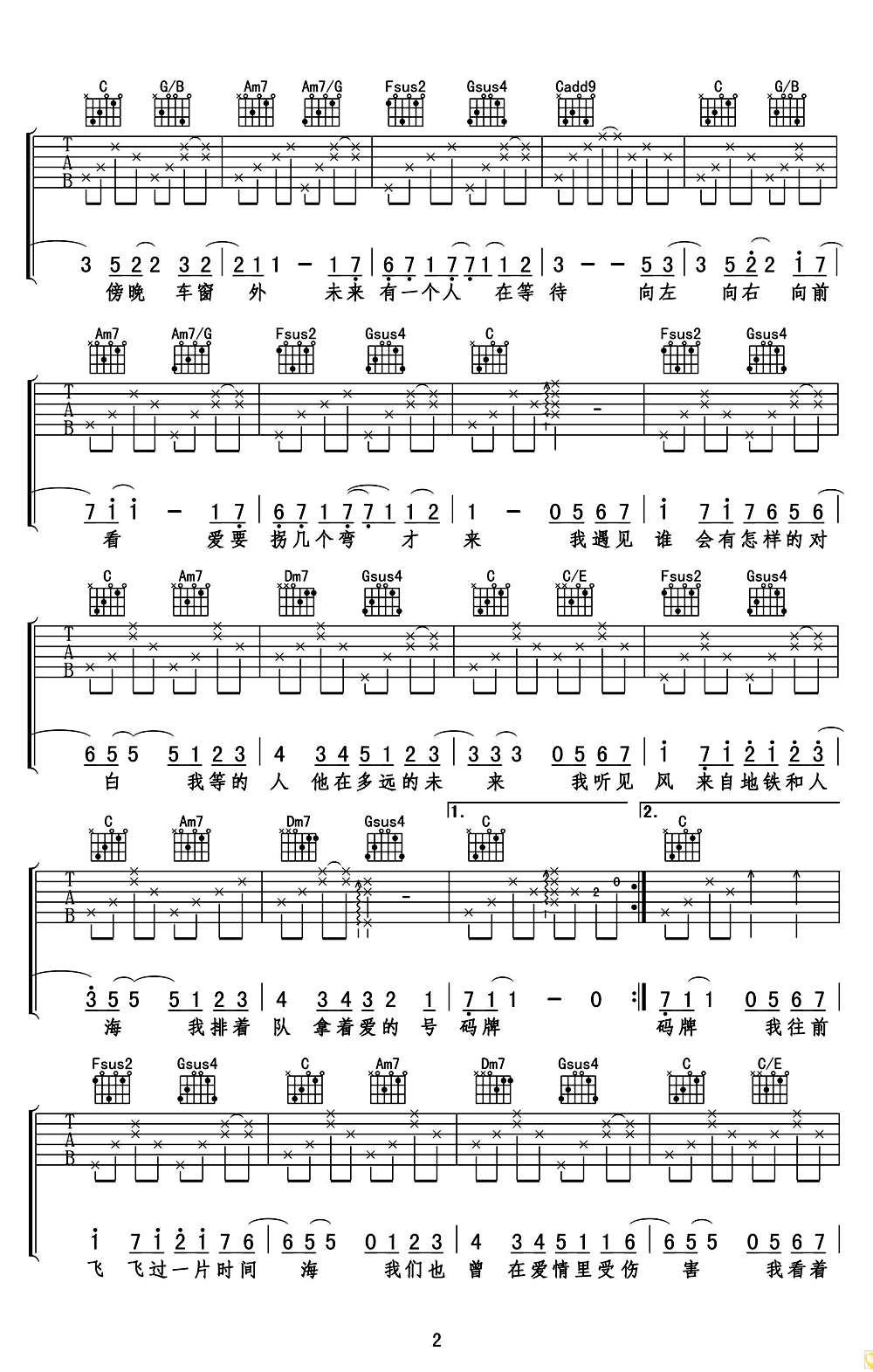 遇见吉他谱预览图