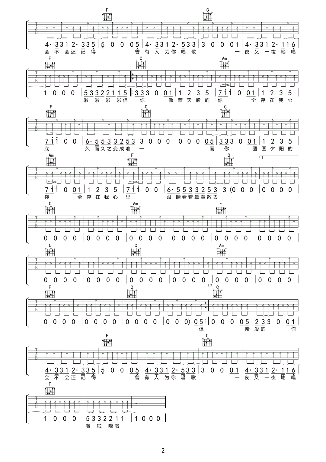 温蒂公主的侍卫吉他谱预览图