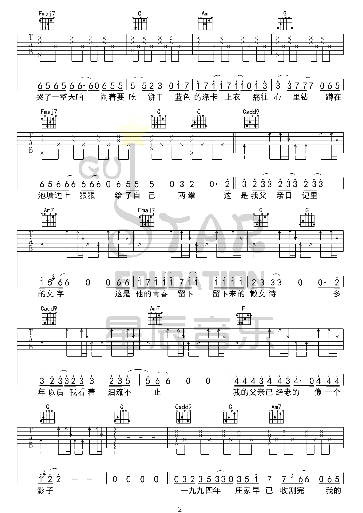 父亲写的散文诗吉他谱预览图