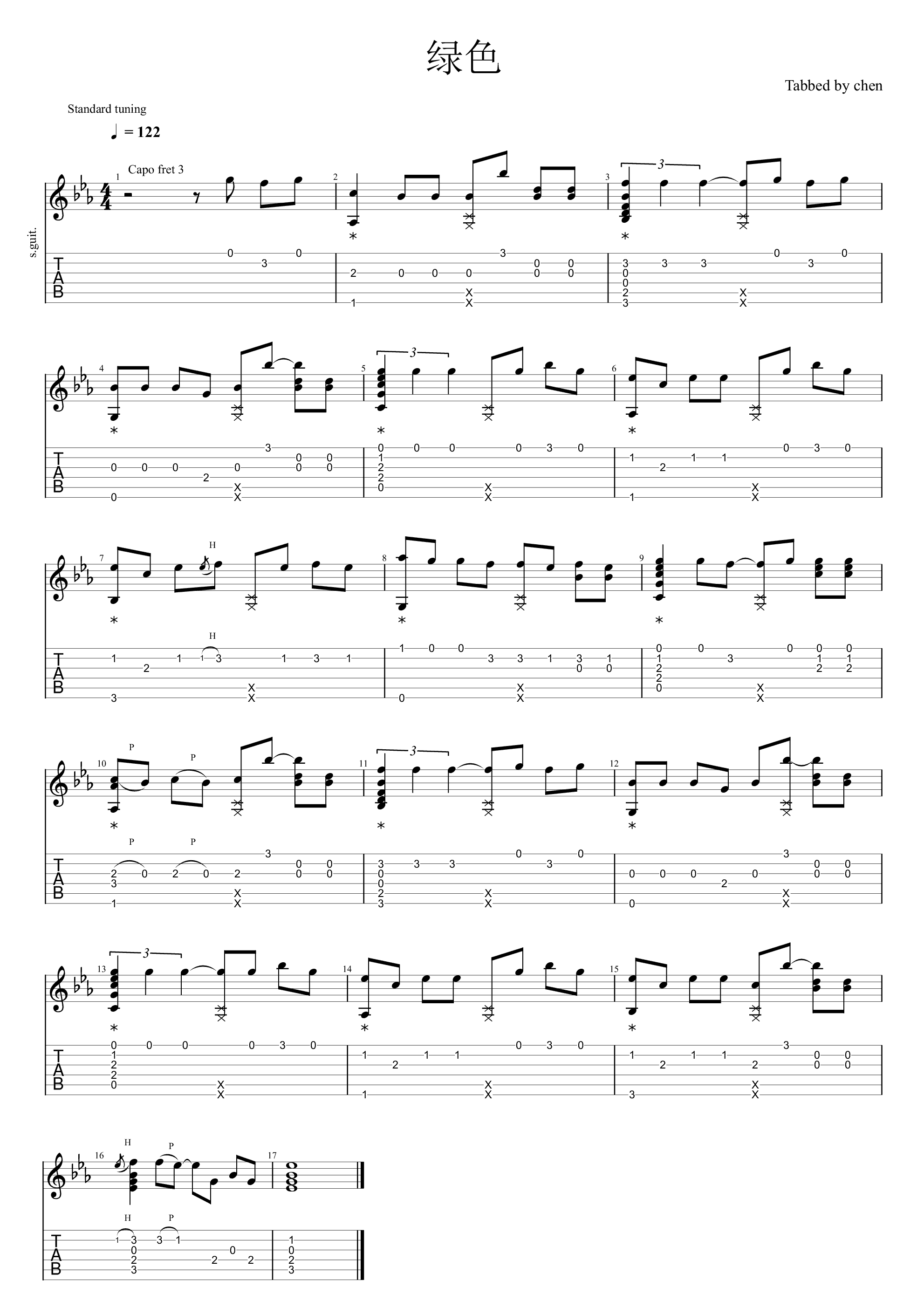 绿色指弹吉他谱预览图