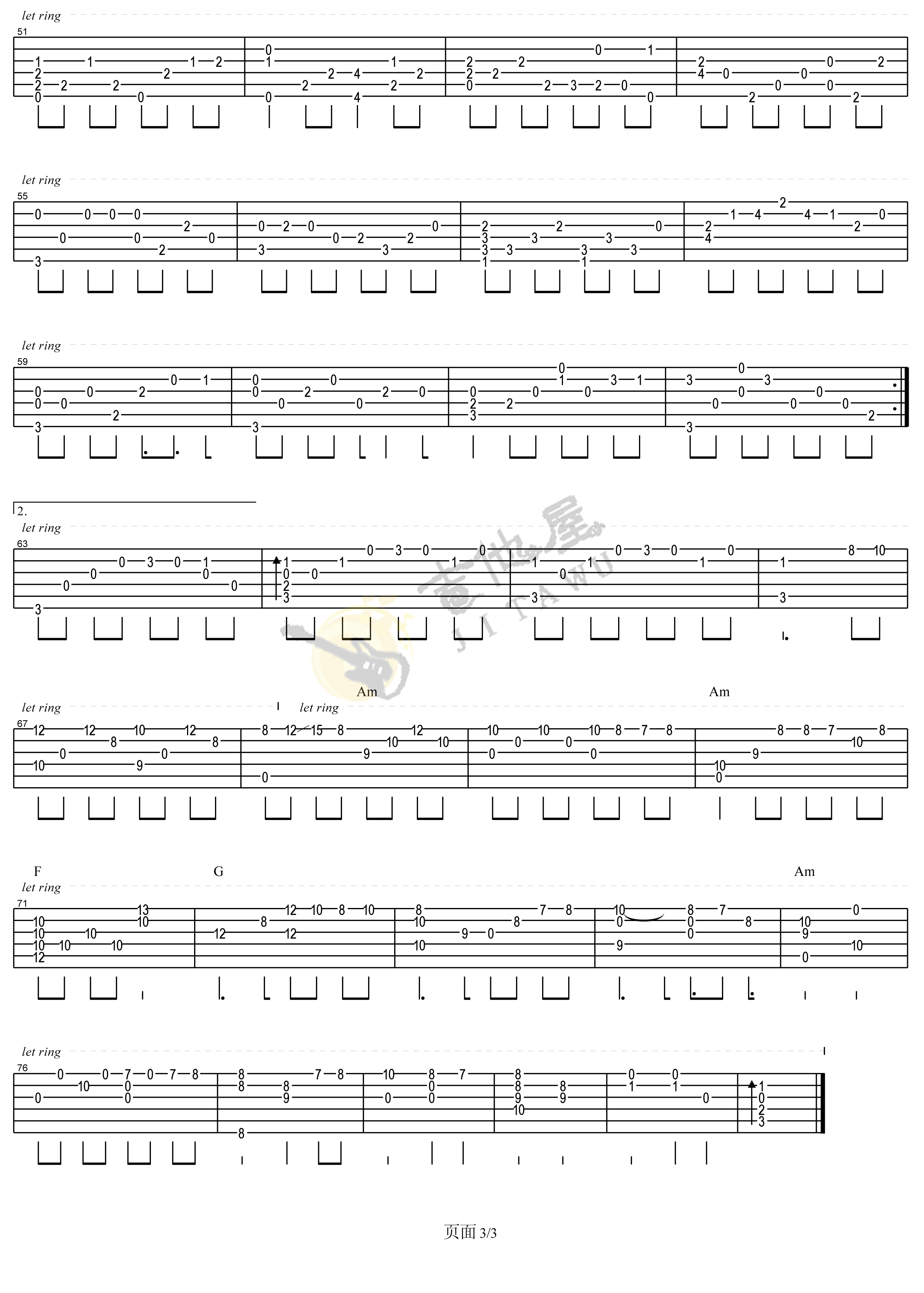 十年指弹吉他谱预览图