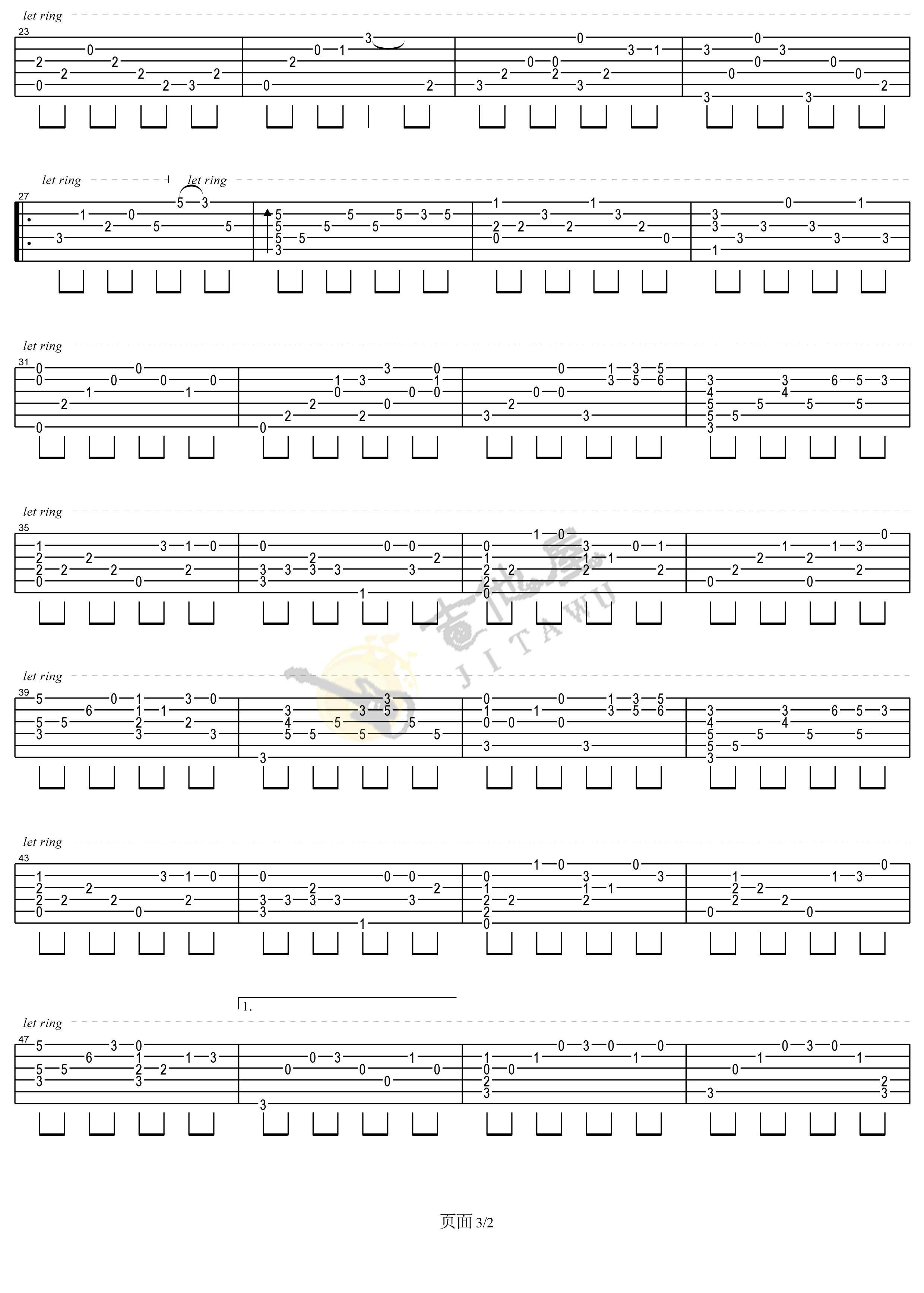 十年指弹吉他谱预览图