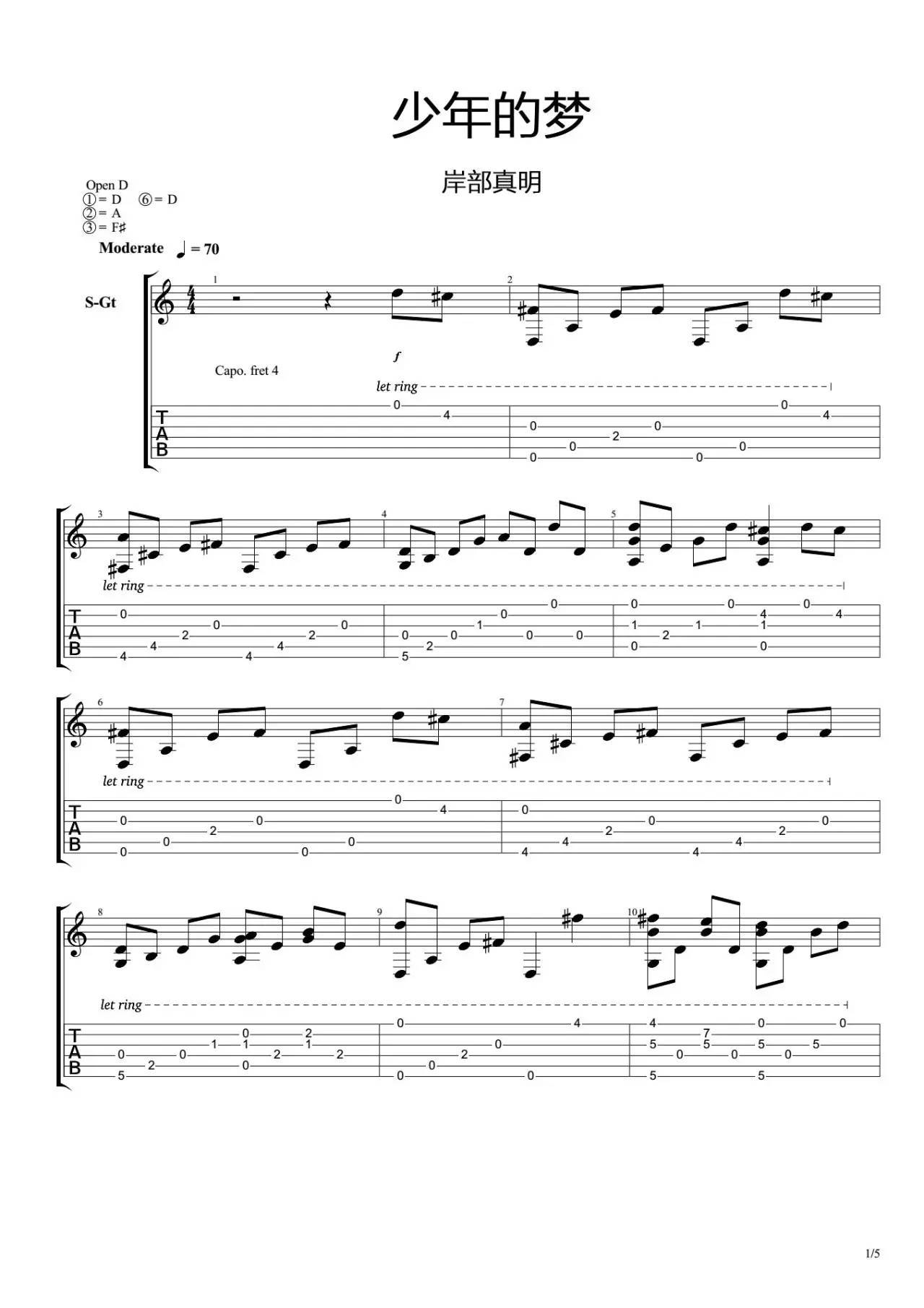 少年的梦指弹吉他谱预览图