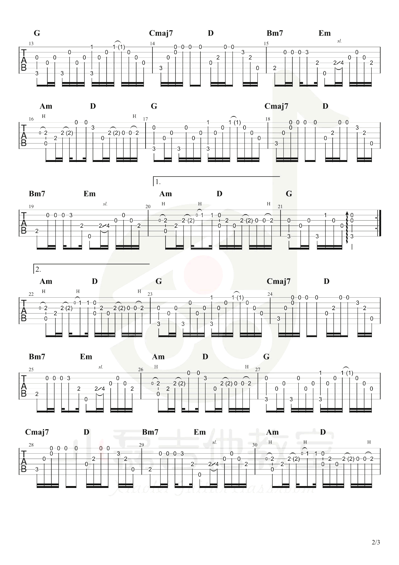 和你在一起指弹吉他谱预览图