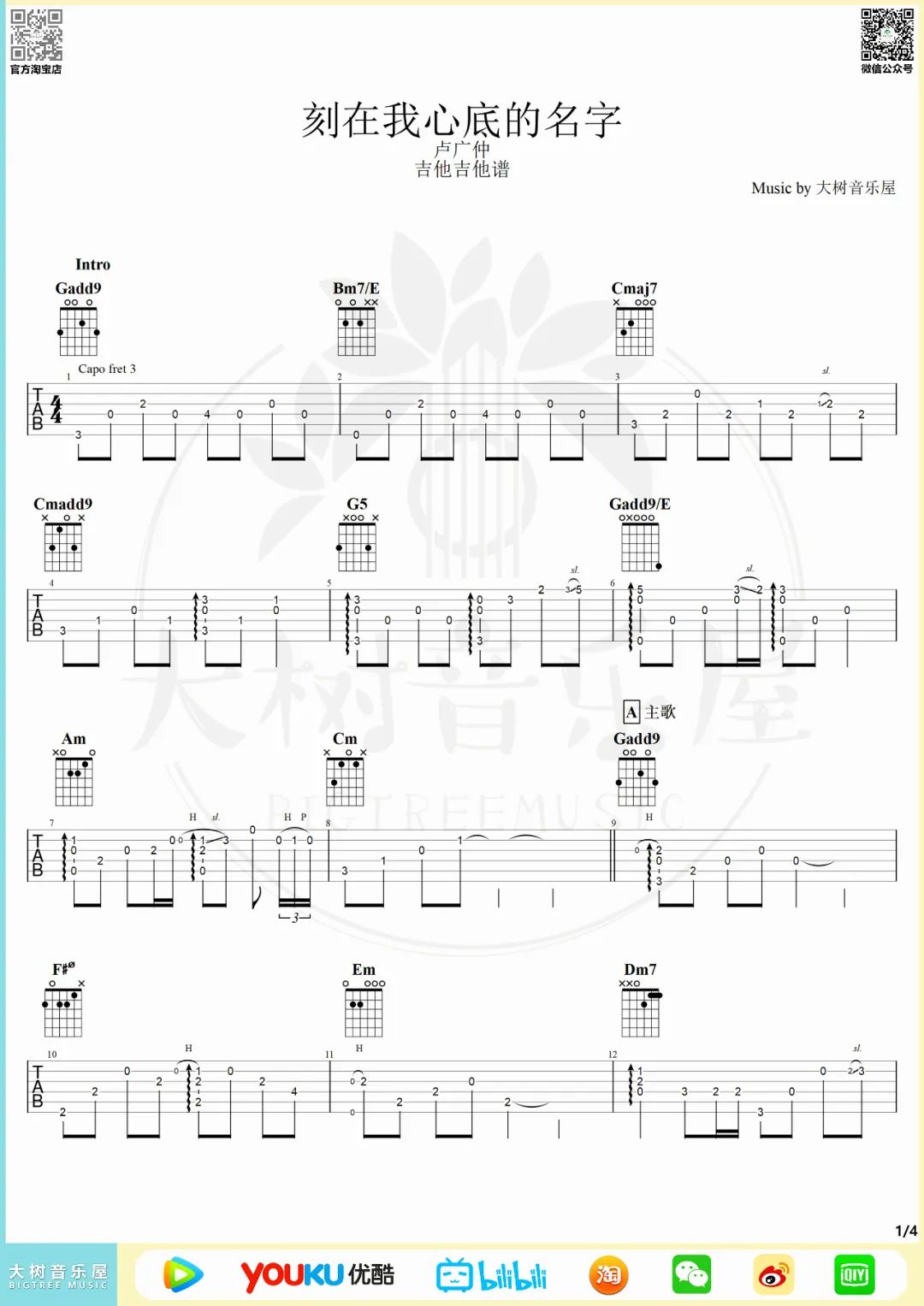 刻在我心底的名字指弹吉他谱预览图
