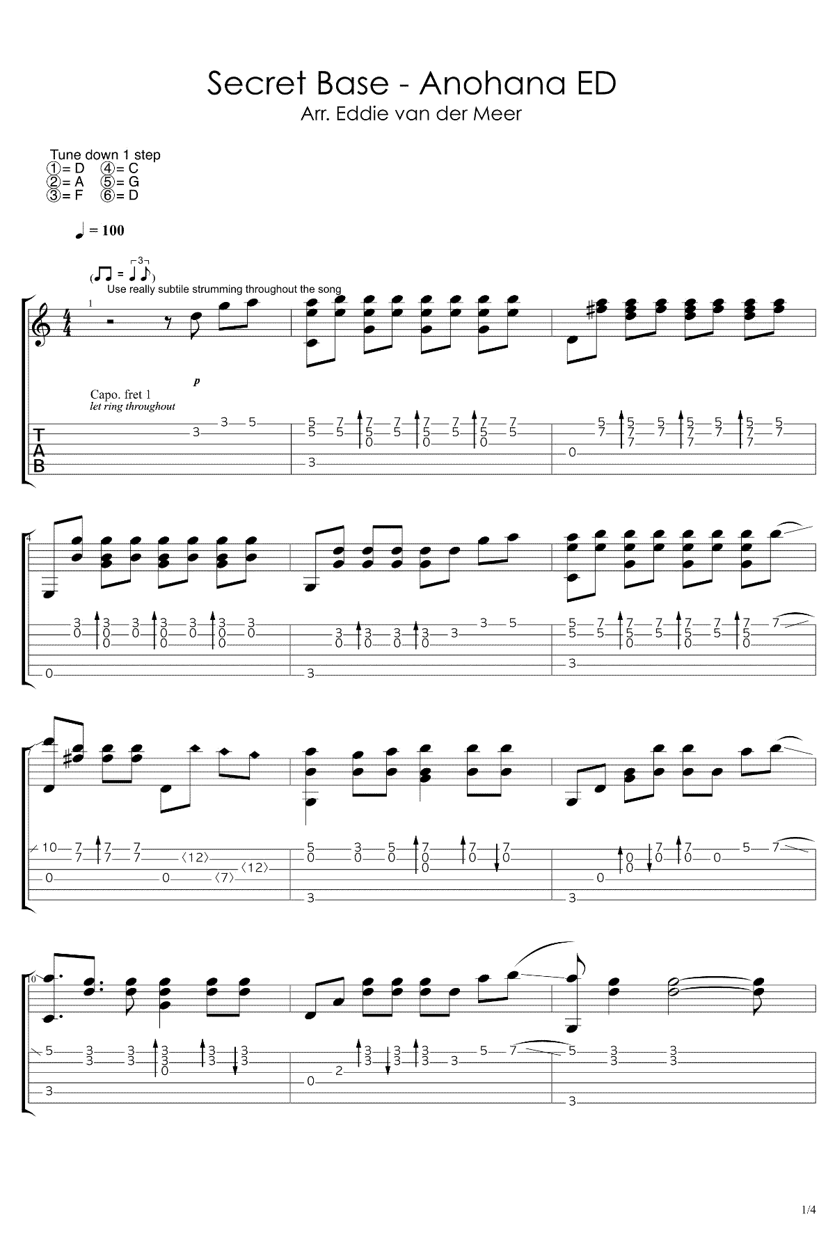 未闻花名指弹吉他谱预览图