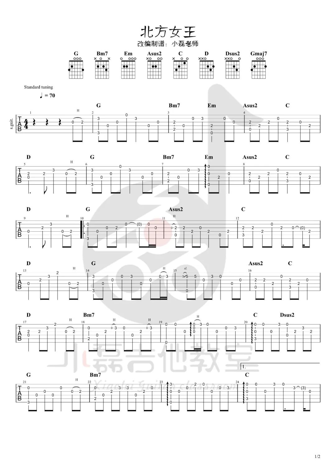 北方女王指弹吉他谱预览图