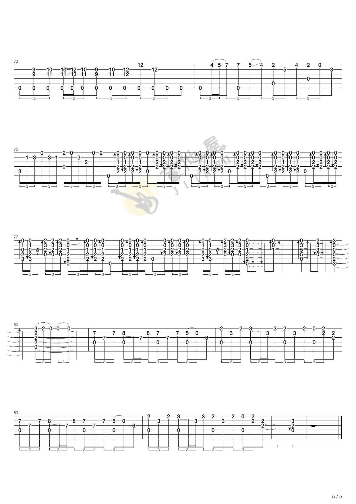 左岸印象指弹吉他谱预览图