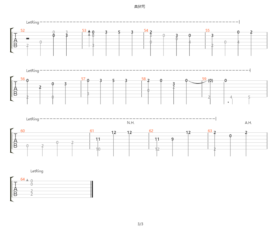 典狱司指弹吉他谱预览图