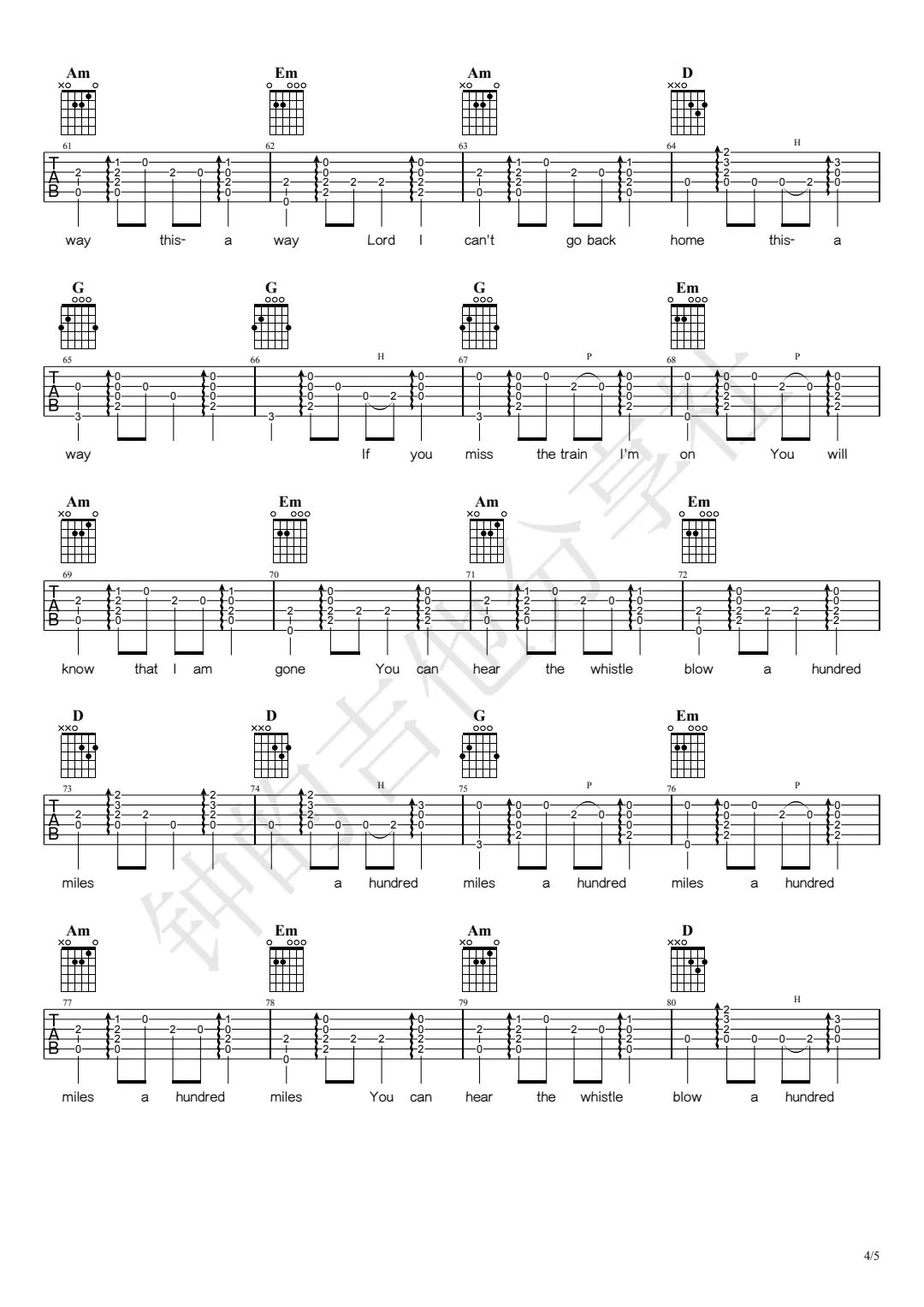 500Miles指弹吉他谱预览图