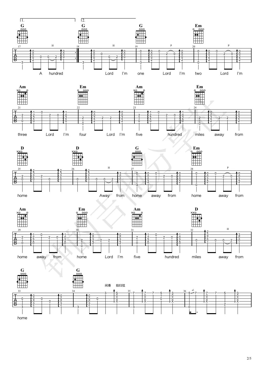500Miles指弹吉他谱预览图