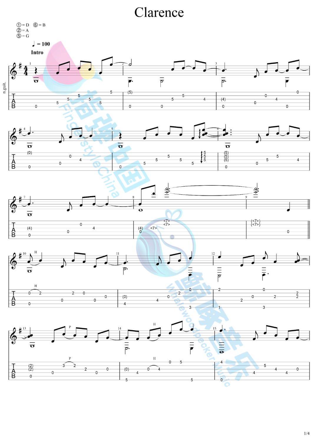 Clarence指弹吉他谱预览图