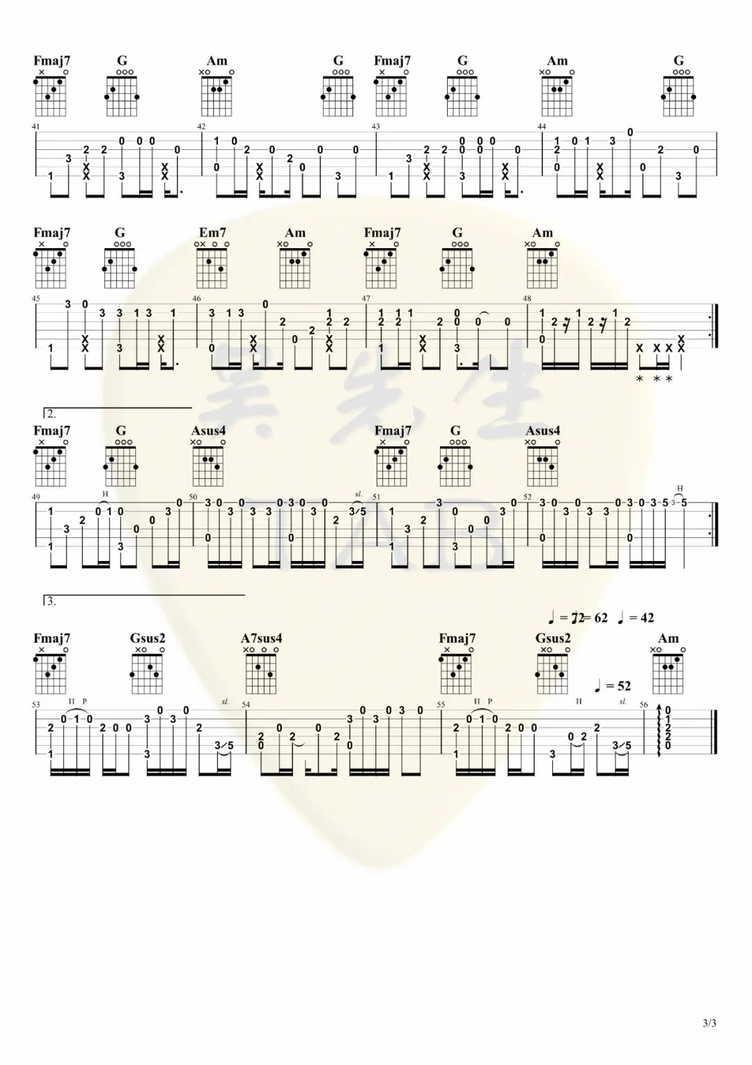 调查中指弹吉他谱预览图