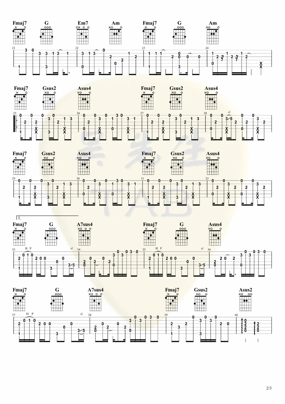 调查中指弹吉他谱预览图