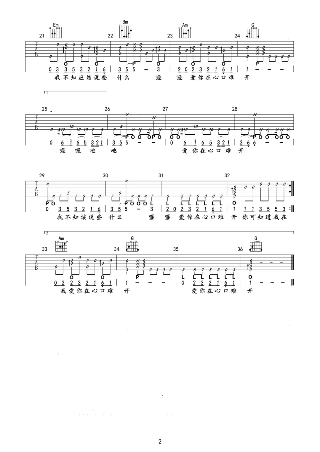 爱你在心口难开指弹吉他谱预览图