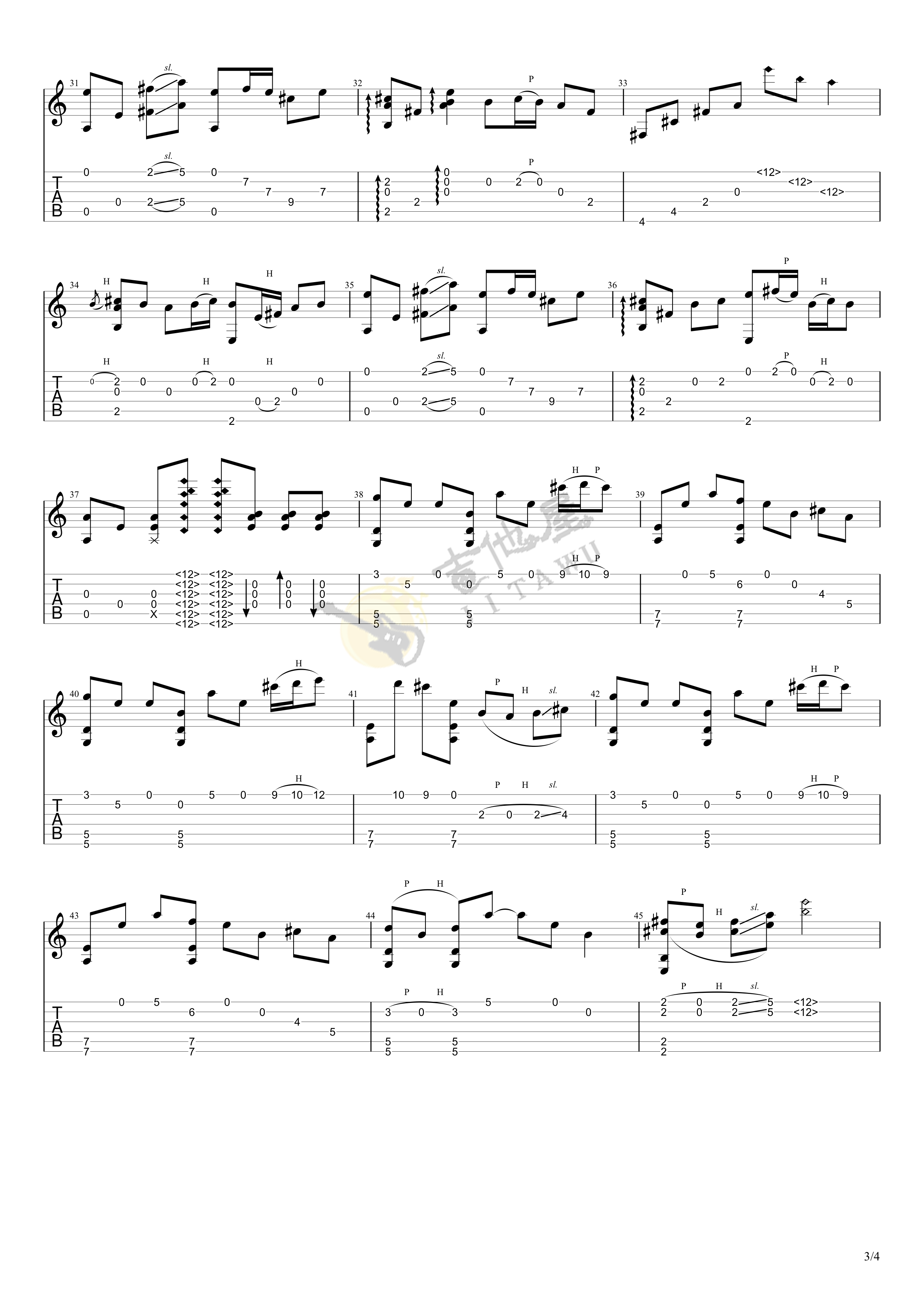 茉莉花指弹吉他谱预览图