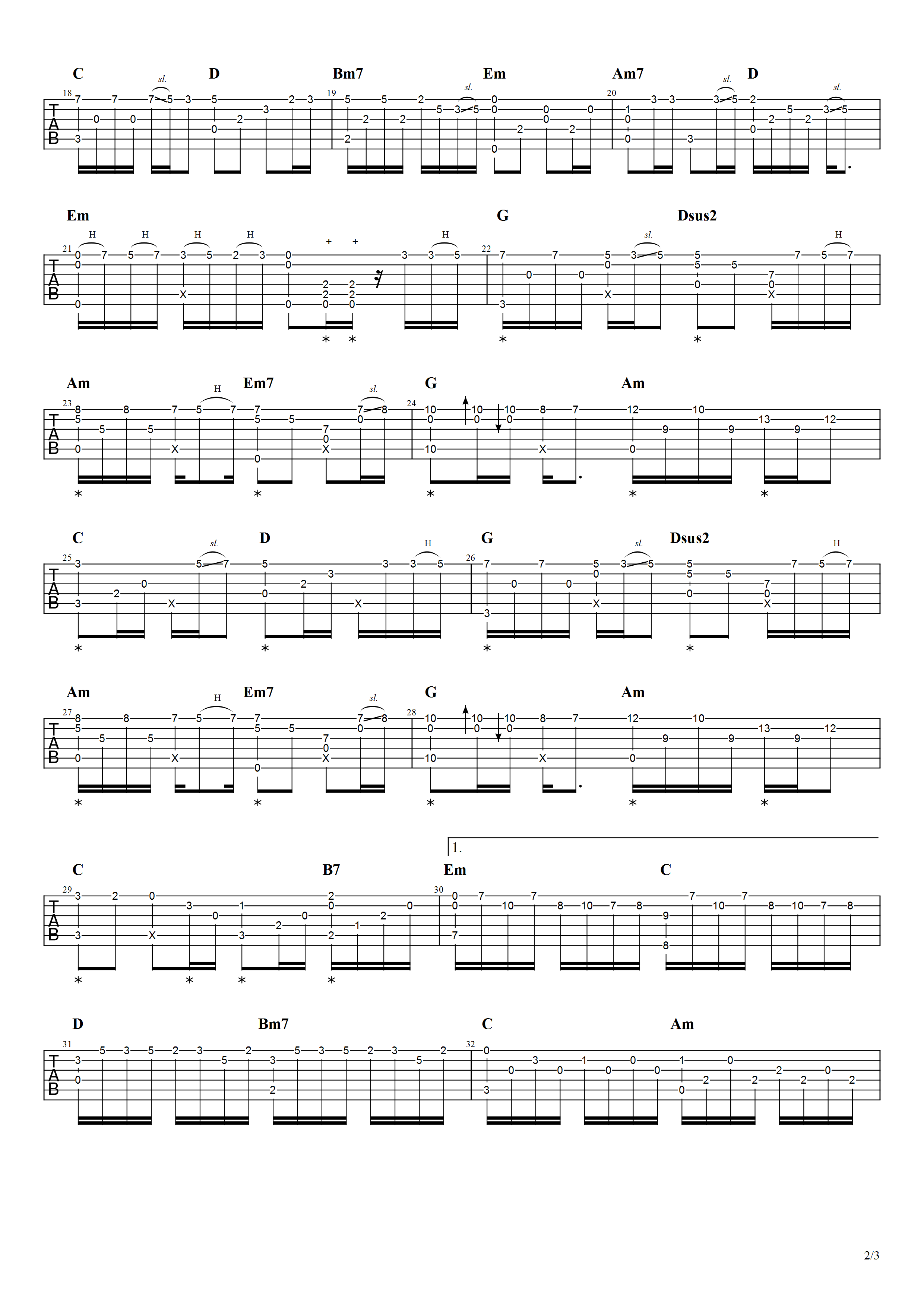 一千个伤心的理由指弹吉他谱预览图