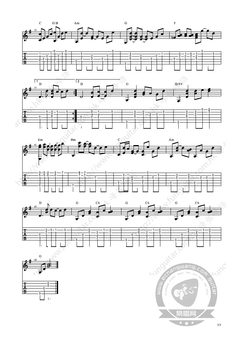 幼稚完指弹吉他谱预览图