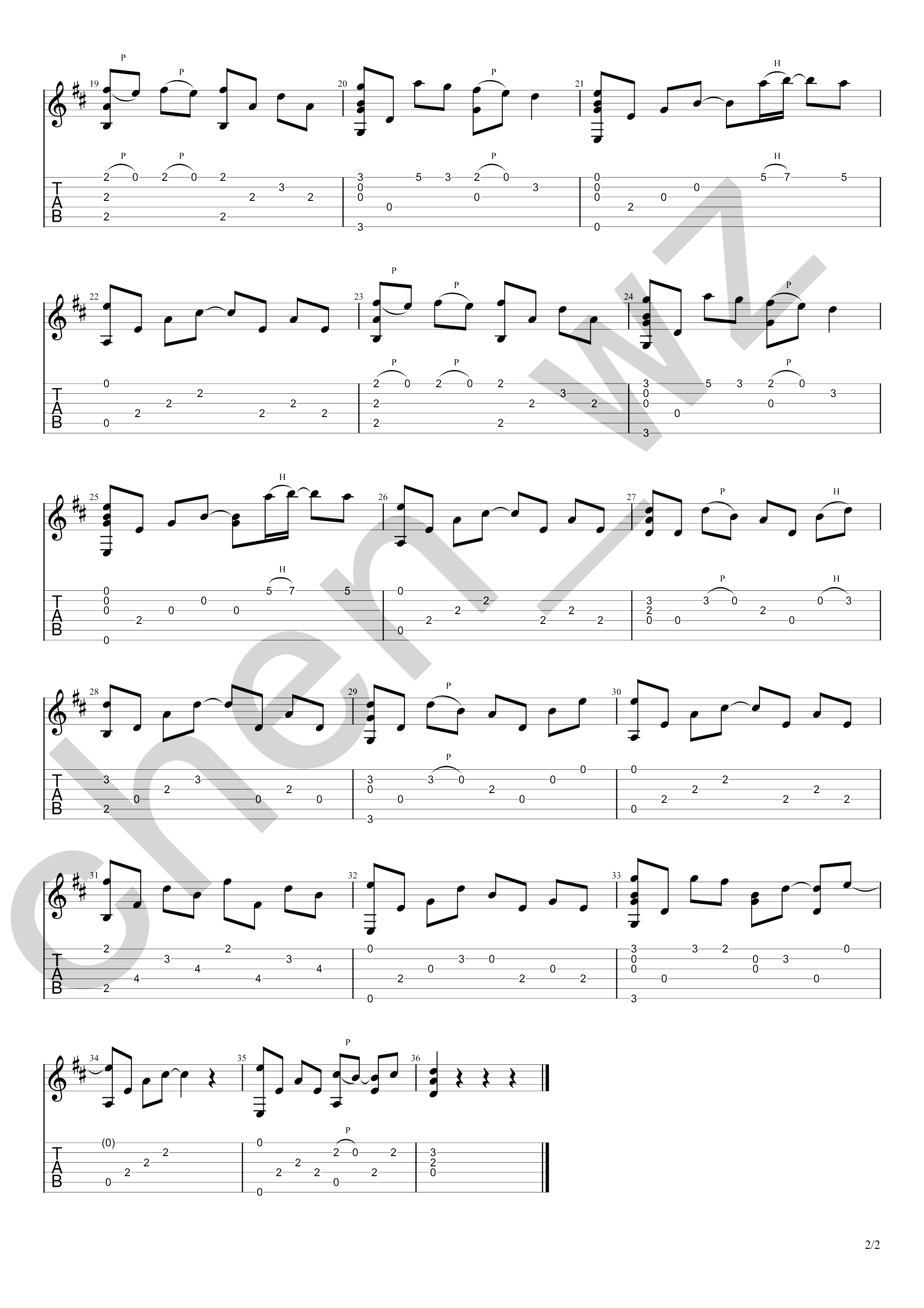 但愿人长久指弹吉他谱预览图