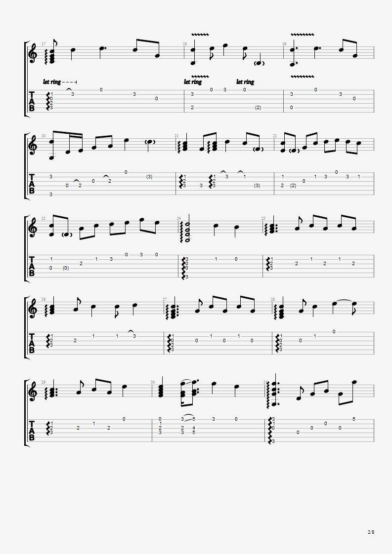 发如雪指弹吉他谱预览图