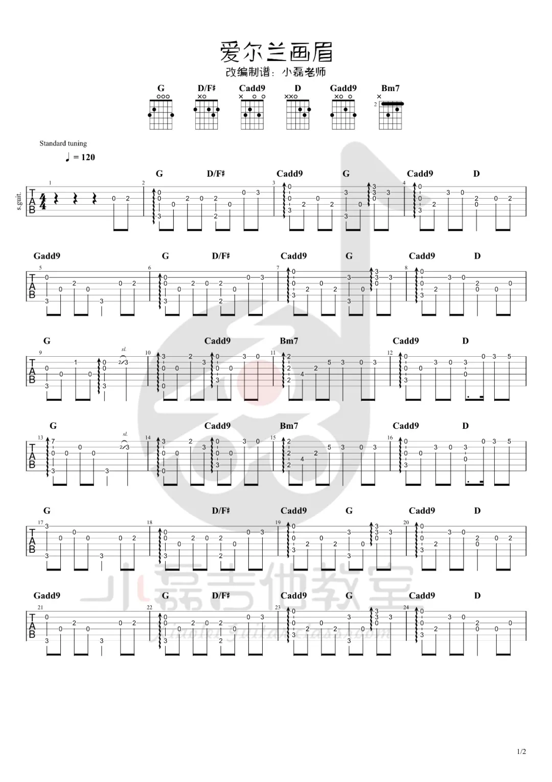 爱尔兰画眉指弹吉他谱预览图