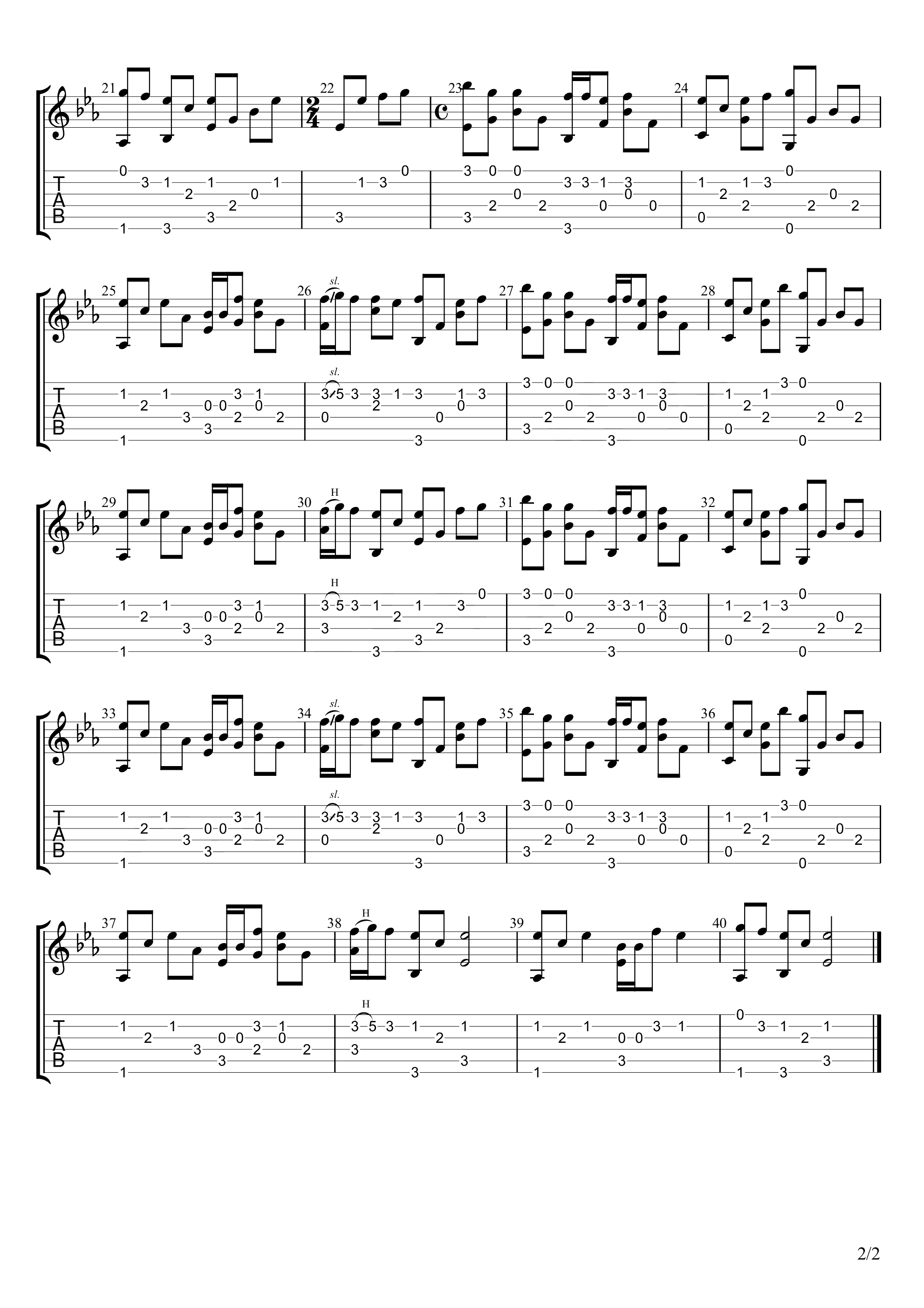 听我说谢谢你指弹吉他谱预览图