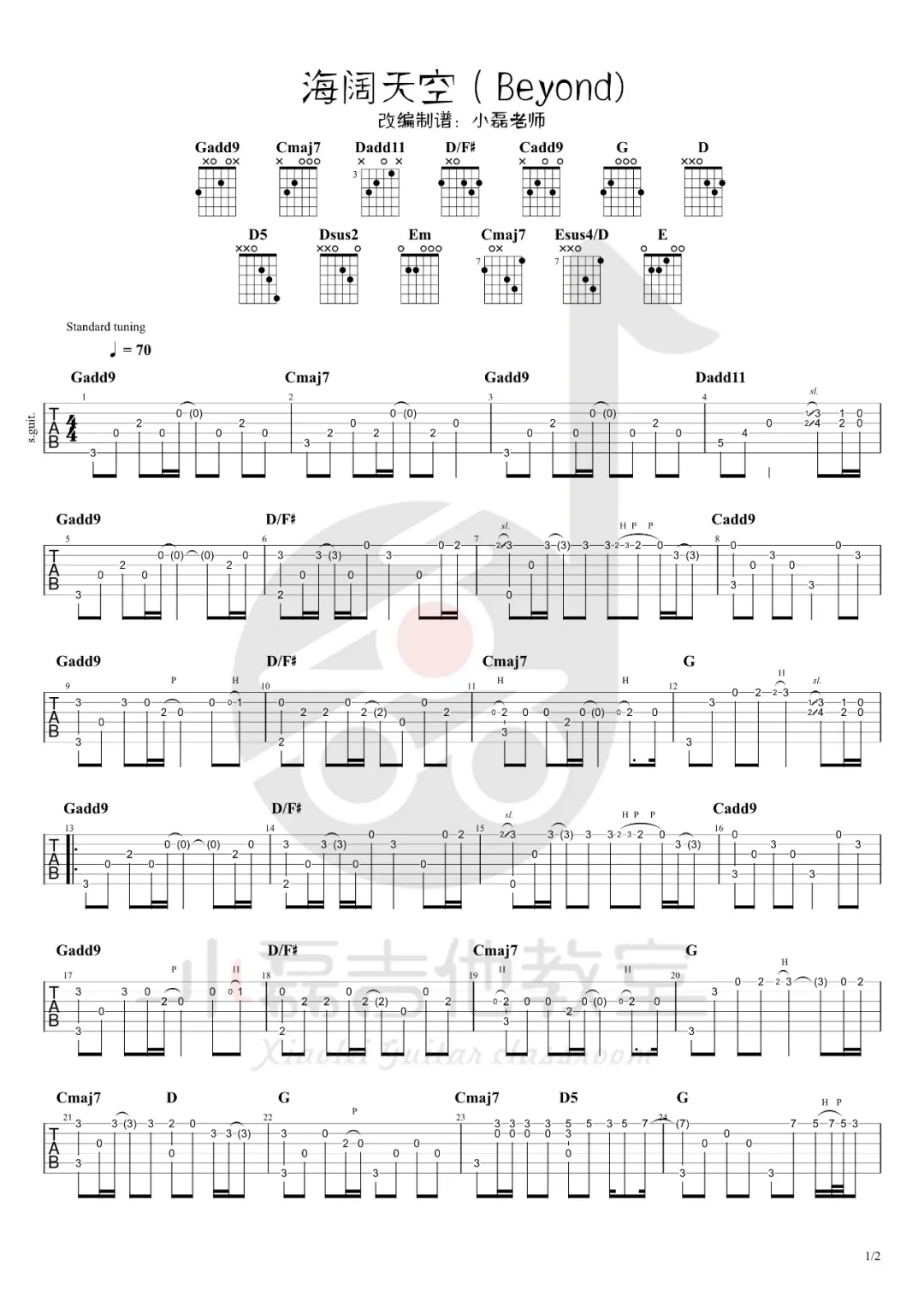 海阔天空指弹吉他谱预览图