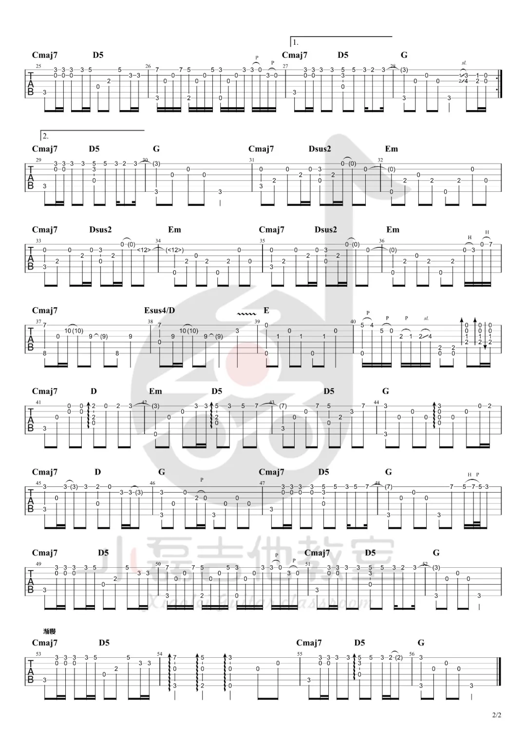 海阔天空指弹吉他谱预览图
