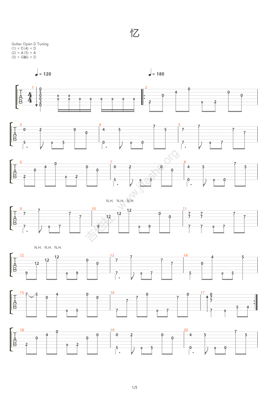 忆指弹吉他谱预览图