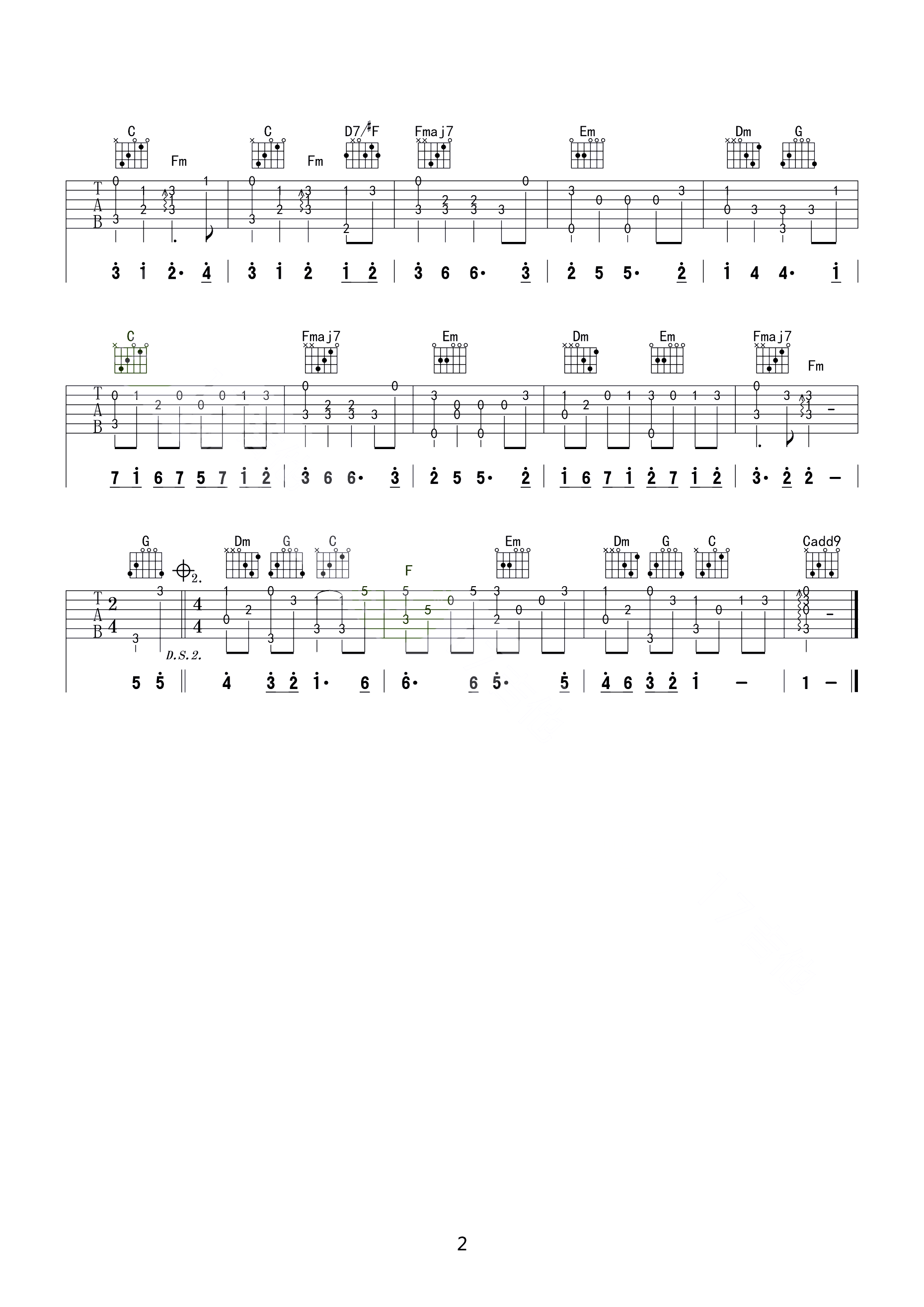 风之诗指弹吉他谱预览图