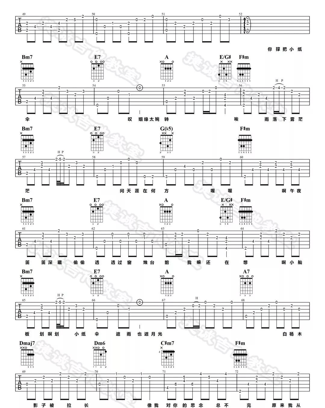 雨下一整晚吉他谱预览图