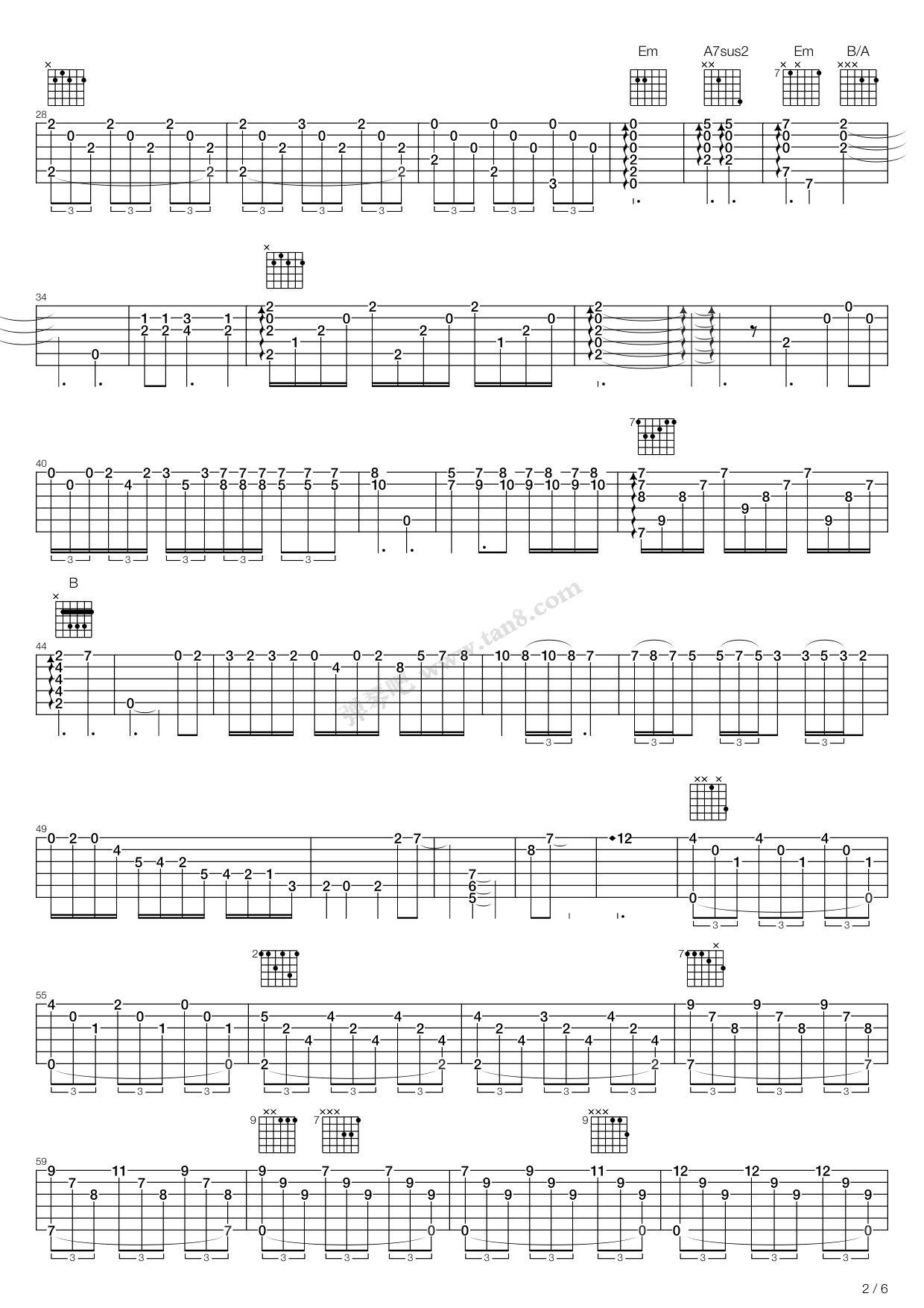 爱的罗曼史指弹吉他谱预览图