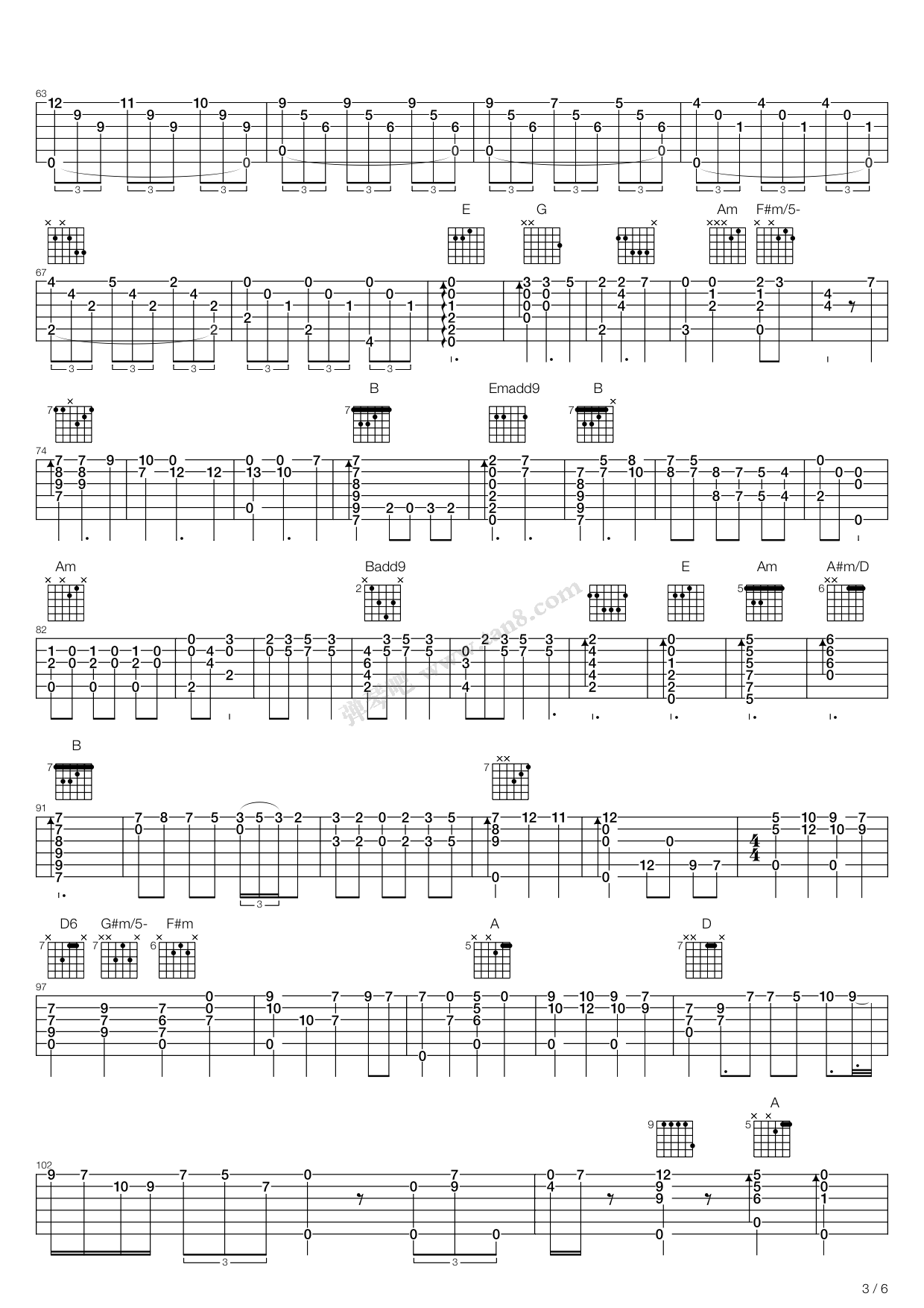 爱的罗曼史指弹吉他谱预览图