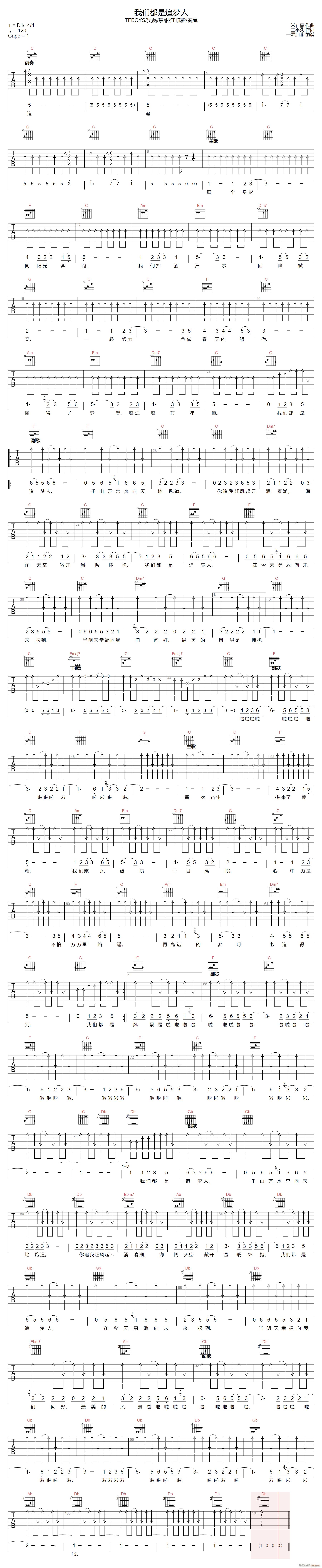 我们都是追梦人 C调原版(吉他谱)1