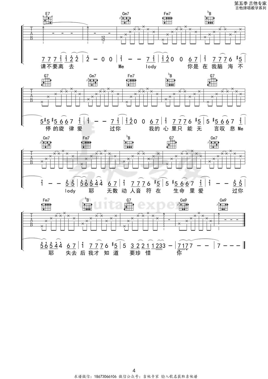 Melody吉他谱_陶喆_C调原版指法六线谱_吉他弹唱谱4