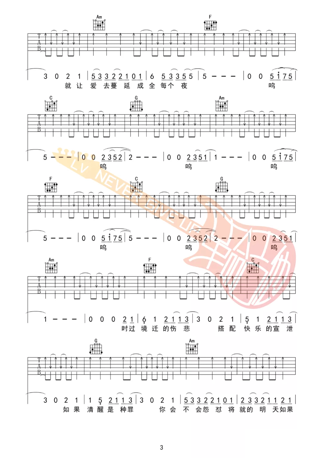 带我去找夜生活吉他谱_告五人_C调六线谱_附弹唱教学3