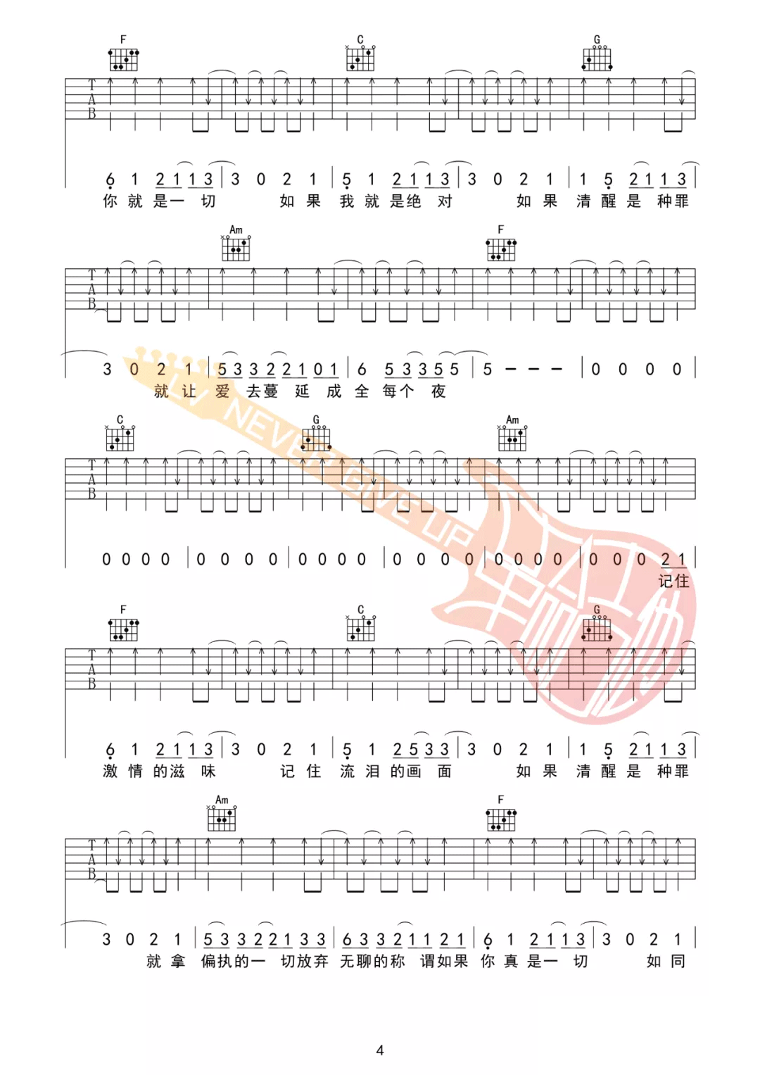 带我去找夜生活吉他谱_告五人_C调六线谱_附弹唱教学4