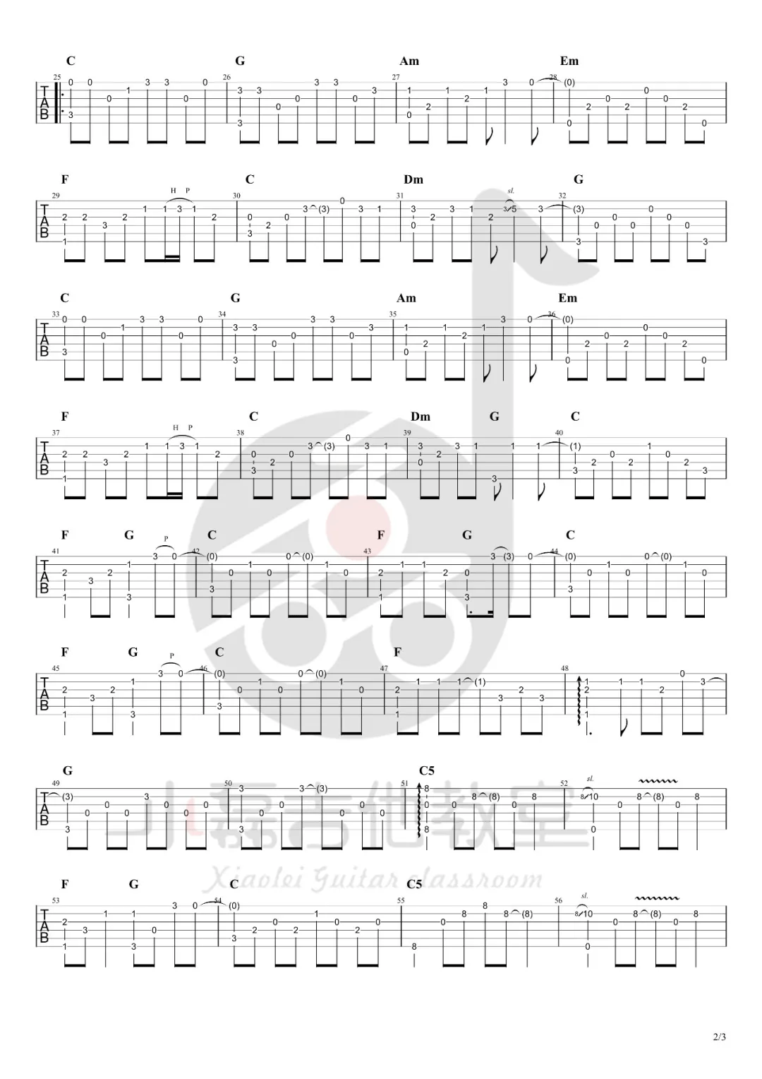 南方姑娘指弹吉他谱_赵雷_吉他指弹谱_高清独奏六线谱2