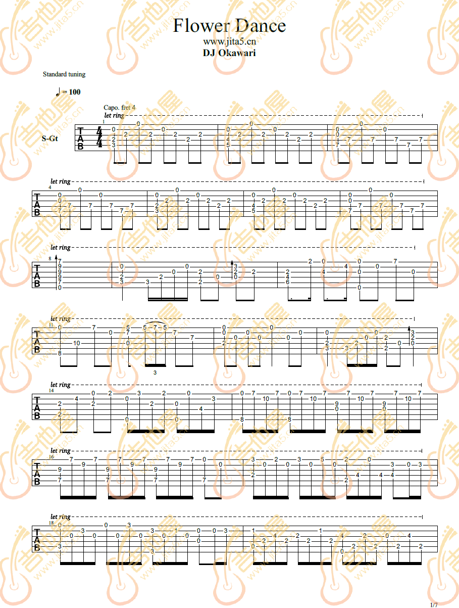 花之舞指弹吉他谱_吉他指弹谱_高清独奏六线谱1