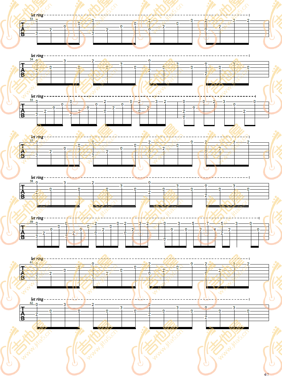 花之舞指弹吉他谱_吉他指弹谱_高清独奏六线谱4