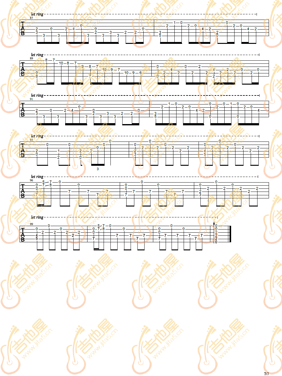 花之舞指弹吉他谱_吉他指弹谱_高清独奏六线谱7
