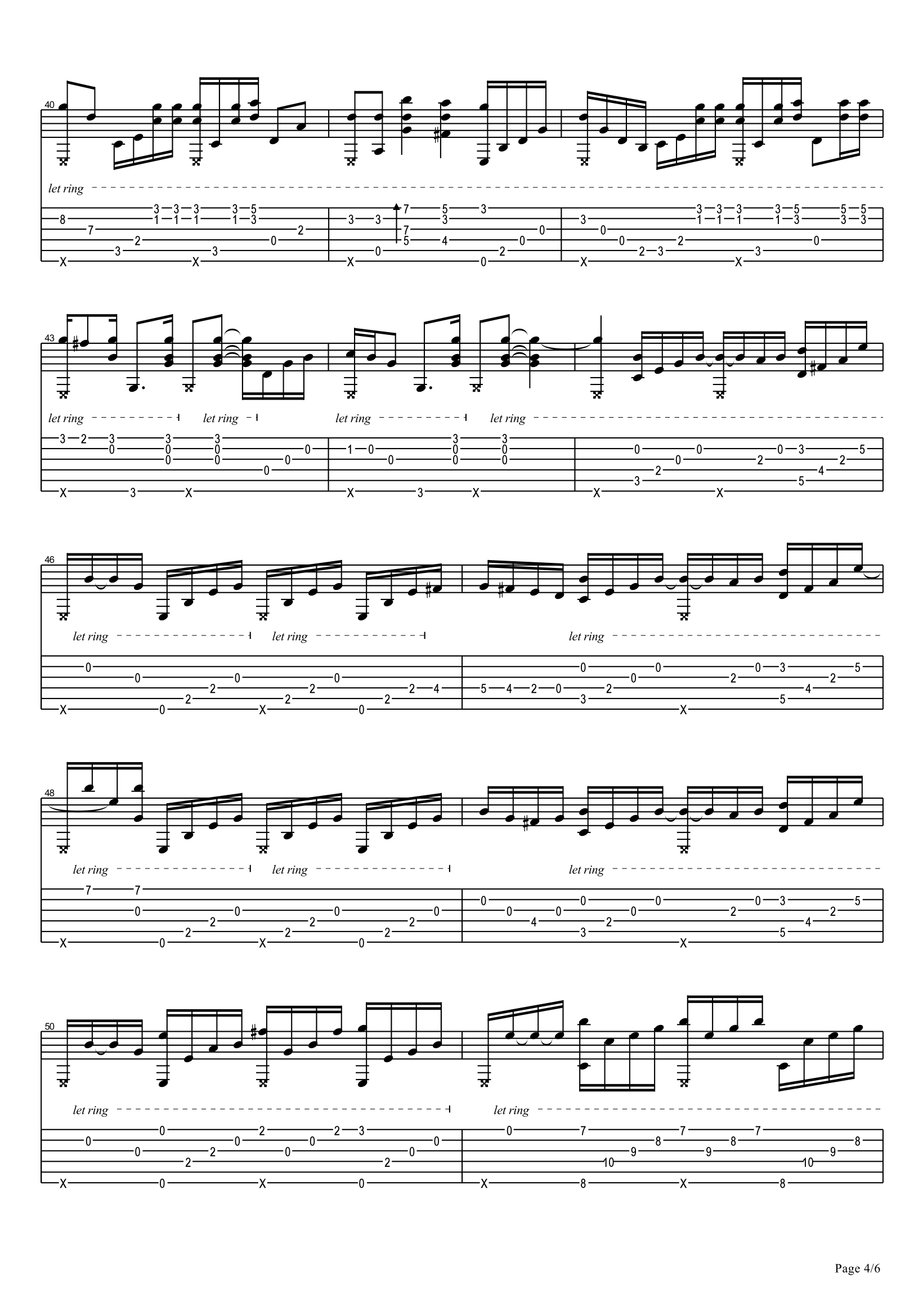 海阔天空指弹谱_Beyond_吉他指弹谱_简单版独奏六线谱4