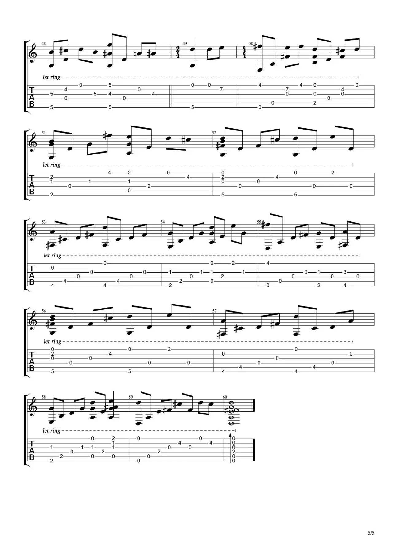 少年的梦指弹吉他谱_岸部真明_吉他指弹谱_高清独奏六线谱5