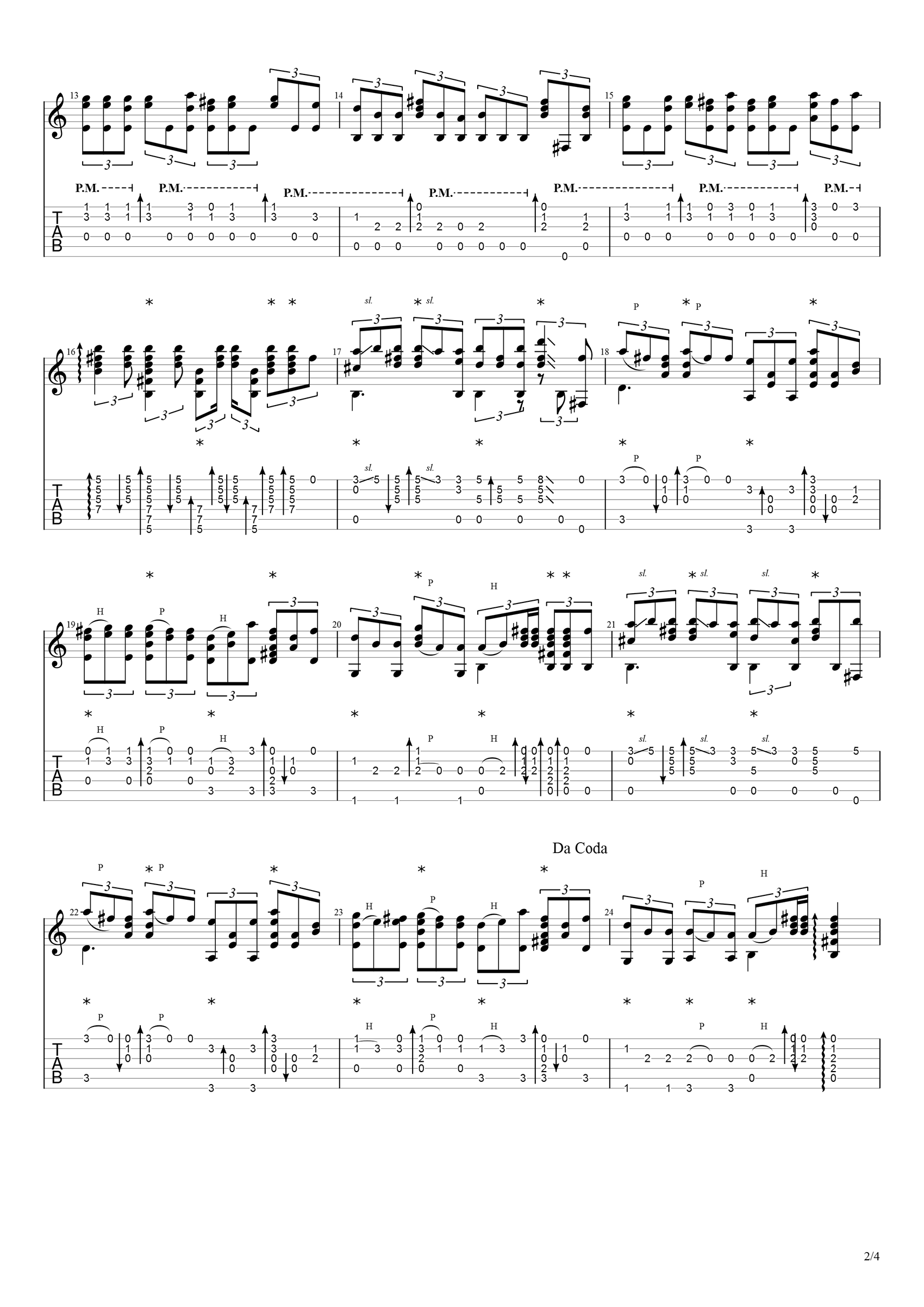 听闻远方有你指弹谱_刘艺雯_吉他指弹谱_高清独奏六线谱2